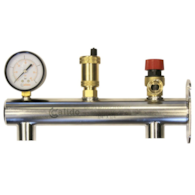 Grupa bezpieczeństwa CO zaworem bezpieczeństwa 2,5 BAR - długość 280 mm, manometr 4 bar, temperatura max 110°C, Stal nierdzewna CALIDO ARKA