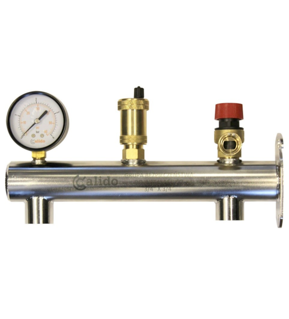 Grupa bezpieczeństwa CO zaworem bezpieczeństwa 2,5 BAR - długość 280 mm, manometr 4 bar, temperatura max 110°C, Stal nierdzewna CALIDO ARKA