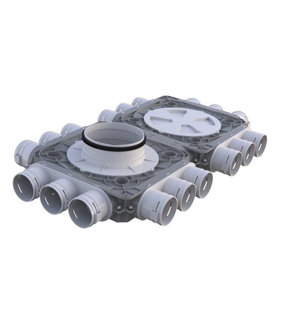 Rozdzielacz podwójny 18- króćcowy, przyłącza DN75 potrójne, 18x75/200 mm VENTS