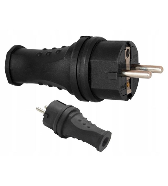 Wtyczka gumowa 16A 230V IP44 hermetyczna CZARNA ADELID