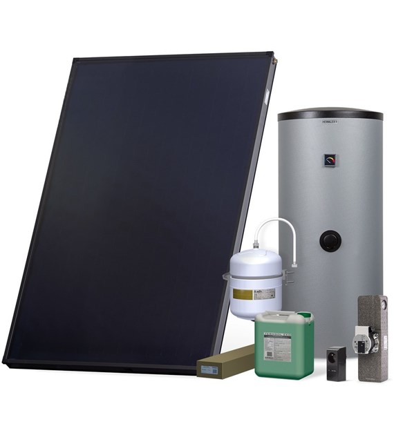 Zestaw solarny Komfort HX200-1KS2600.W001 Zestaw solarny Komfort  dla 1-3 osób: kolektor słoneczny KS2600 (1 szt.), zespół pompowy ALEX HX10 MS (ze sterownikiem MiniSOL), podgrzewacz dwuwężownicowy 200l