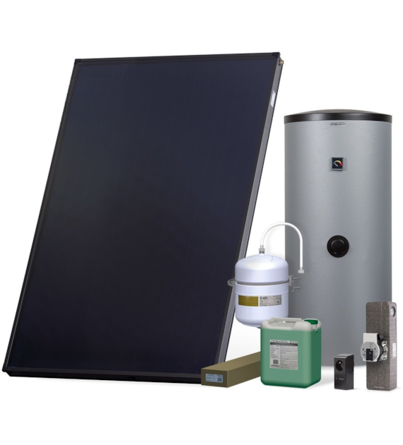 Zestaw solarny Komfort HX200-1KS2600.W001 Zestaw solarny Komfort  dla 1-3 osób: kolektor słoneczny KS2600 (1 szt.), zespół pompowy ALEX HX10 MS (ze sterownikiem MiniSOL), podgrzewacz dwuwężownicowy 200l