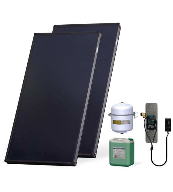 Zestaw solarny Komfort HX00-2KS2100.X004 Zestaw solarny Komfort dla 3-4 osób: kolektor słoneczny KS2100 (2 szt.), zespół pompowy ALEX HX10 MS (ze sterownikiem MiniSOL)