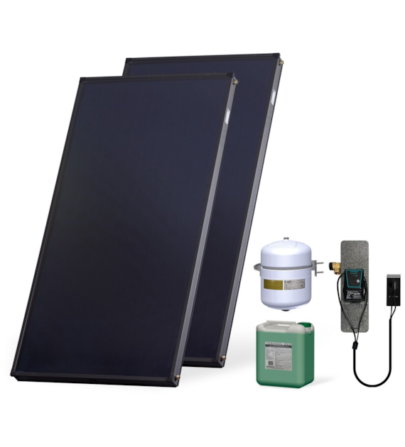 Zestaw solarny Komfort HX00-2KS2100.X004 Zestaw solarny Komfort dla 3-4 osób: kolektor słoneczny KS2100 (2 szt.), zespół pompowy ALEX HX10 MS (ze sterownikiem MiniSOL)